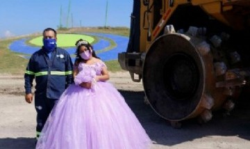 Una quinceañera se sacó fotos en un basurero para homenajear a su padre