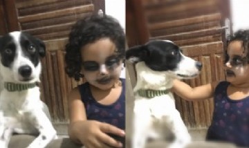 Ternura: Una nena se maquilló con productos de su mamá para parecerse a su perro