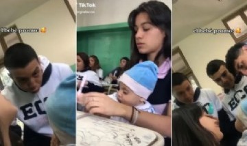 "El bebé promo": Una chica llevó a su bebé a la escuela y la reacción de sus compañeros se hizo viral