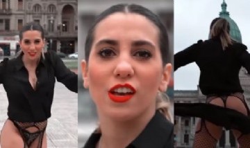 Cinthia Fernández cerró su campaña electoral con un striptease frente al Congreso