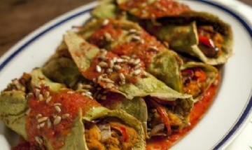 Panqueques de arveja y calabaza con un toque de aceite cannábico