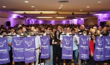 Jóvenes de La Libertad Avanza destruyeron a palazos una réplica de la Legislatura de Tucumán