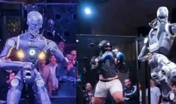 Un influencer peleó contra un robot de dos metros en MMA y terminó en la lona tras una patada voladora