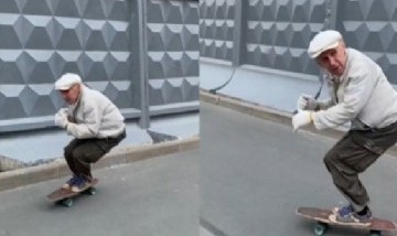 ¡Increíble destreza! Un hombre de 73 años de Rusia la rompe arriba de su skate