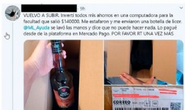Estafa en Mercado Libre: Una estudiante pidió una laptop Mac y le llegó una botella de licor
