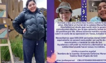María Sol tiene un tumor en la cabeza y necesita recaudar U$S 500.000 para viajar a Estados Unidos