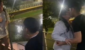 En medio del temporal, le propuso matrimonio a su novia con mariachis incluidos