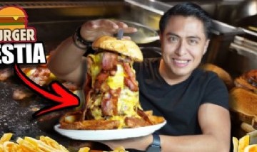 Un joven se volvió viral por comer una hamburguesa XXL de 10.000 calorías en 5 minutos