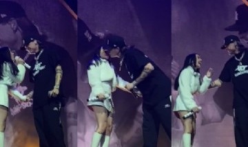 Nicki Nicole y Peso Pluma confirmaron su noviazgo dándose un beso en pleno show