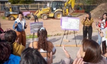 Mayra Mendoza y Eva Mieri recorrieron el inicio de la construcción del nuevo Polideportivo de Ezpeleta Oeste