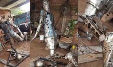 Un hombre de 43 años realizó una escultura de Lionel Messi de tamaño real, a base de chatarra