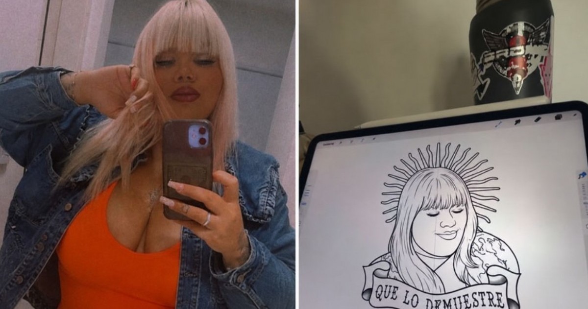 El joven mostró el tatuaje con el rostro de More Rial acompañado por la frase "Que lo demuestre", una expresión que la mediática popularizó y que luego se convirtió en meme.