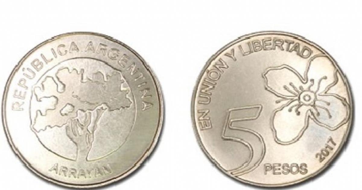 La moneda de 5$ con el arrayán en su interior.