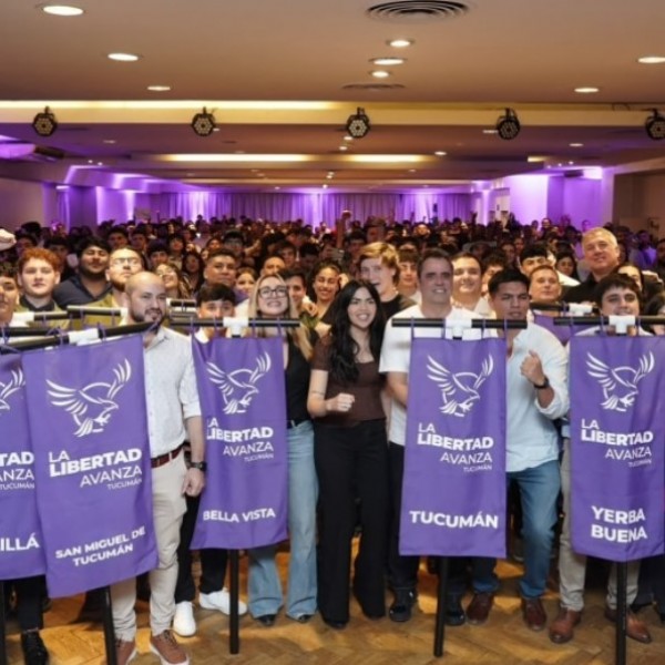 Jóvenes de La Libertad Avanza destruyeron a palazos una réplica de la Legislatura de Tucumán